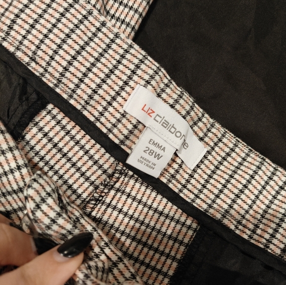 🤍Liz Claiborne Emma Ankle Length Mid Rise Plaid Navy Pink Dress Pant Size 28W - Picture 5 of 8